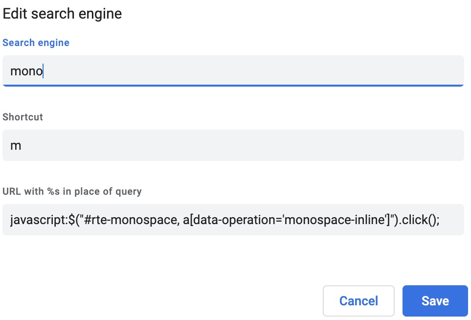 Configuration of custom shortcuts in Chromium-based browsers
