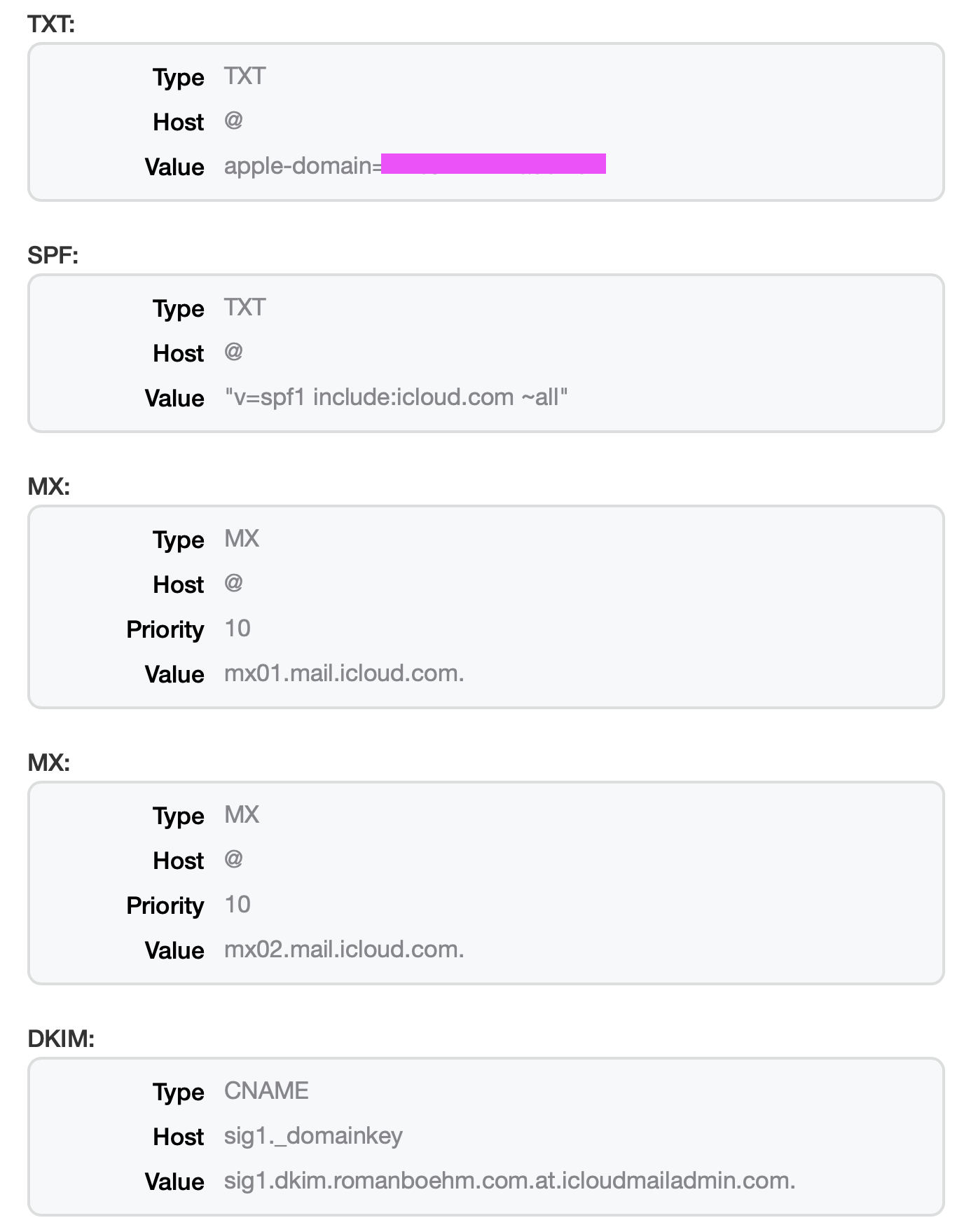 DNS records required by iCloud